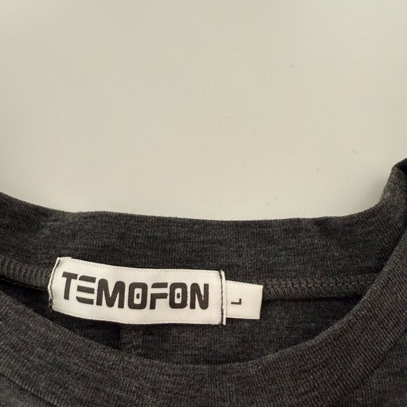 TEMOFON Charcoal Gray Long Sleeve Midi Dress with Side Ruching – Size L - Picture 10 of 10